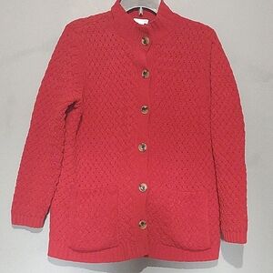 J. Jill Red Button Down Soft Cozy Knit Sweater Size Small Classic